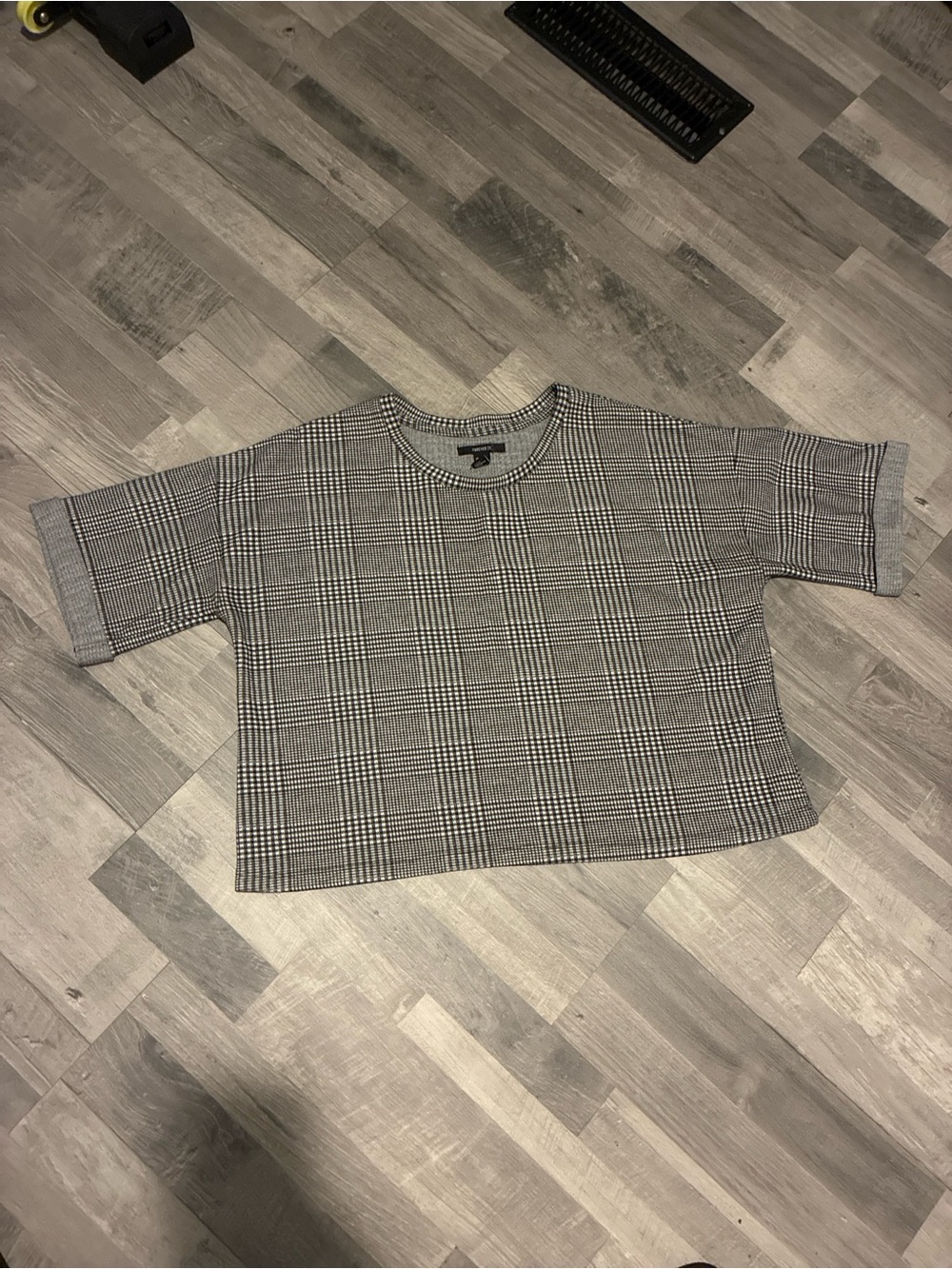 Forever 21 Black and White Plaid Boxy Short-Sleeve Top